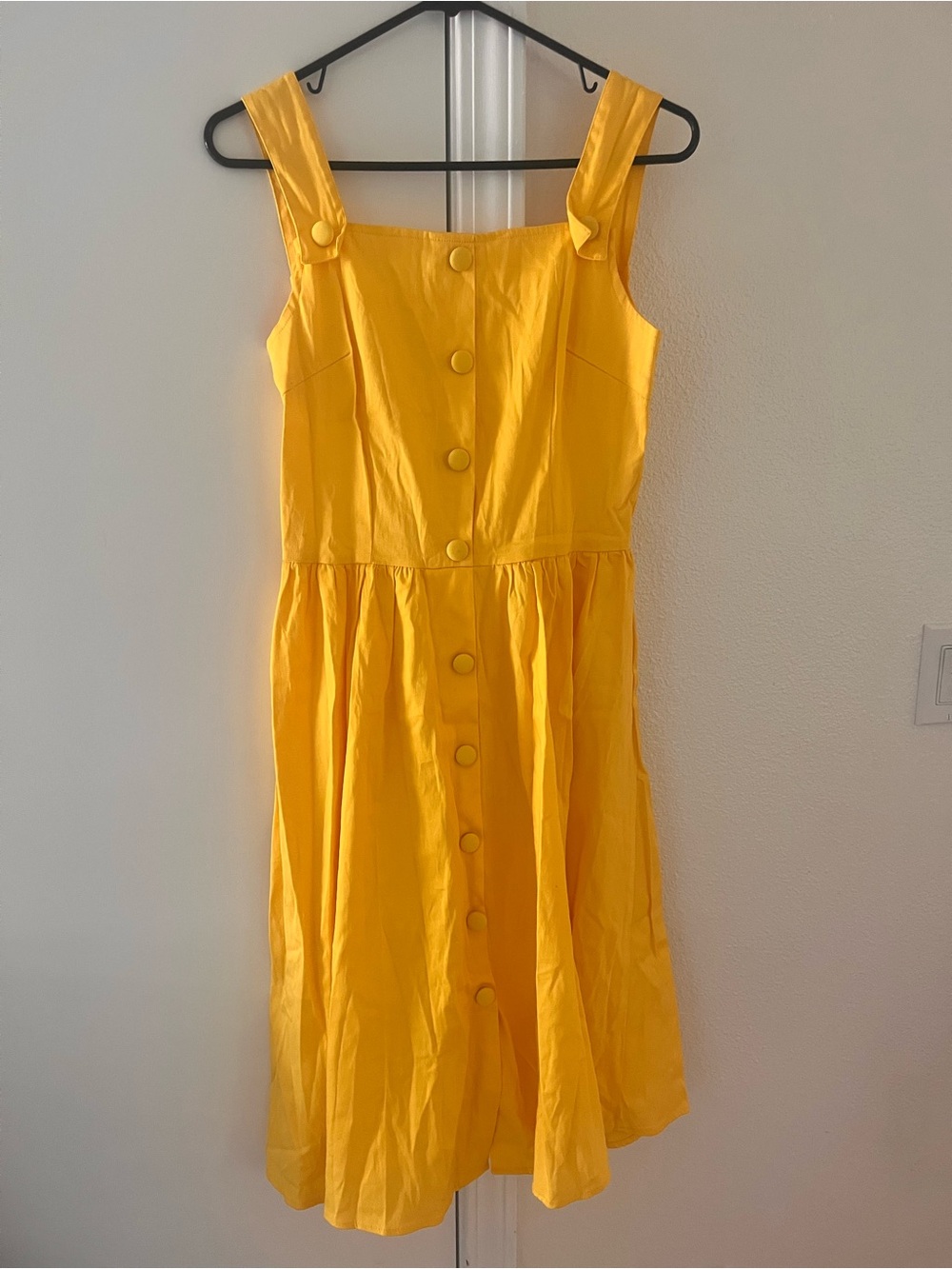 Bright Yellow Button-Front Midi Dress